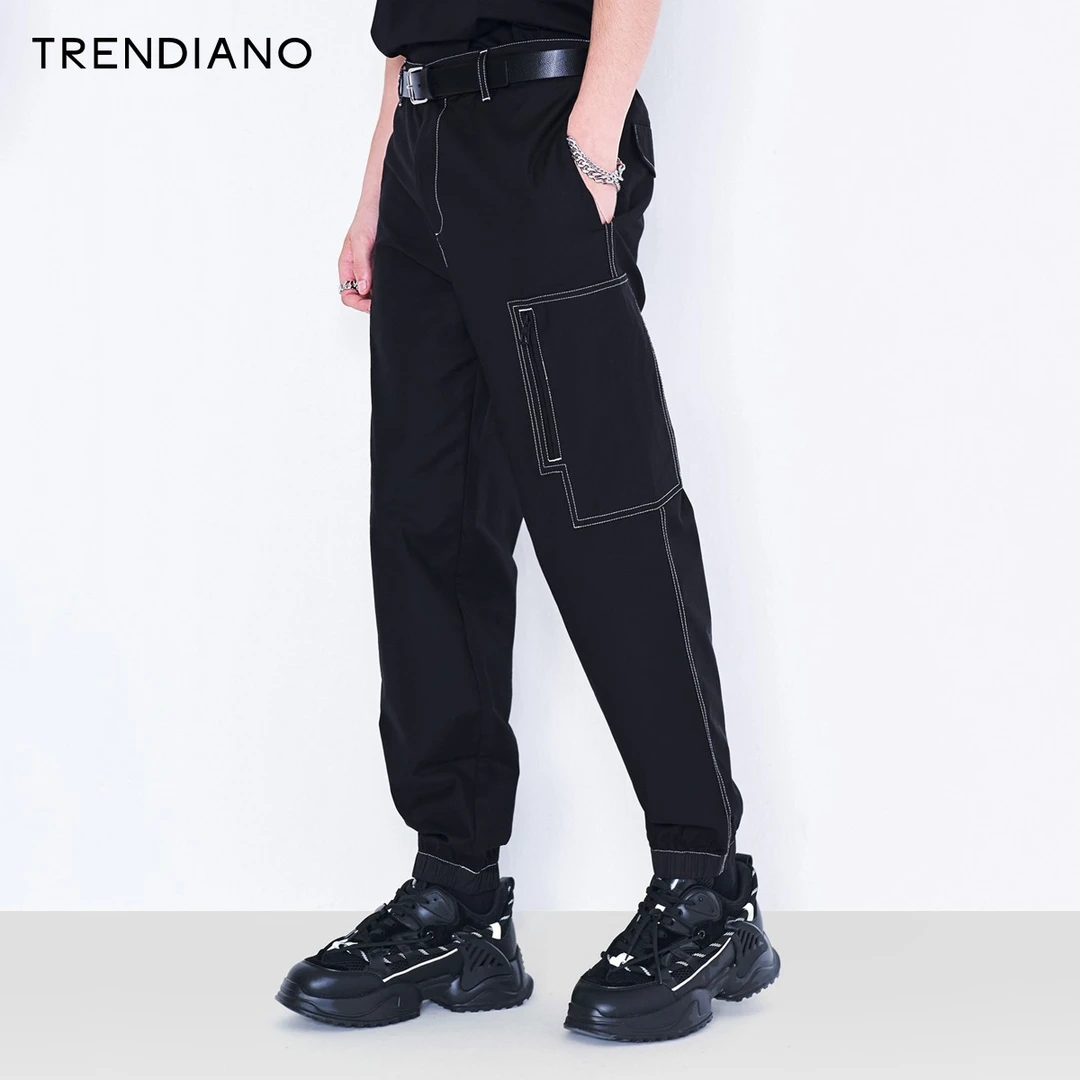 TRENDIANO欧时力男装棉质时尚百搭长裤宽松休闲直筒裤3NC2060560