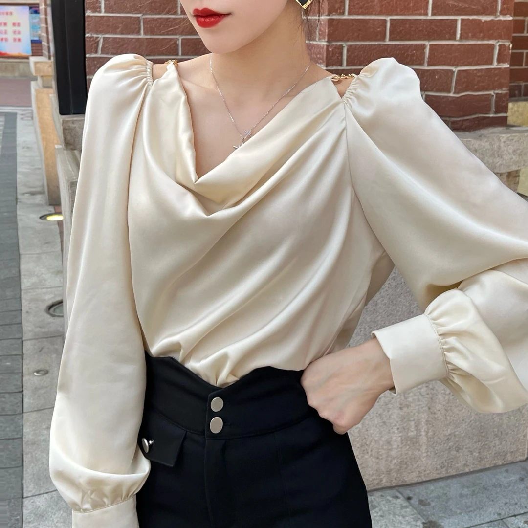 【韩剧女主】露肩锁骨上衣女气质名媛小众设计T恤堆堆领ins上衣