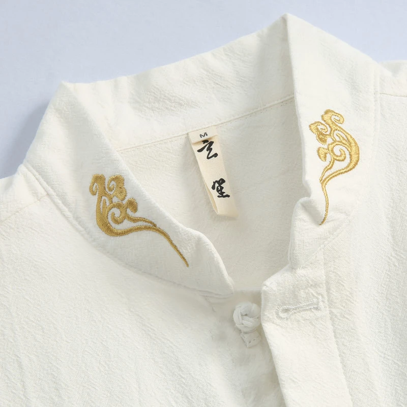 春季唐装男衬衣中式复古改良打底衫棉麻刺绣长袖衬衫男中国风男装