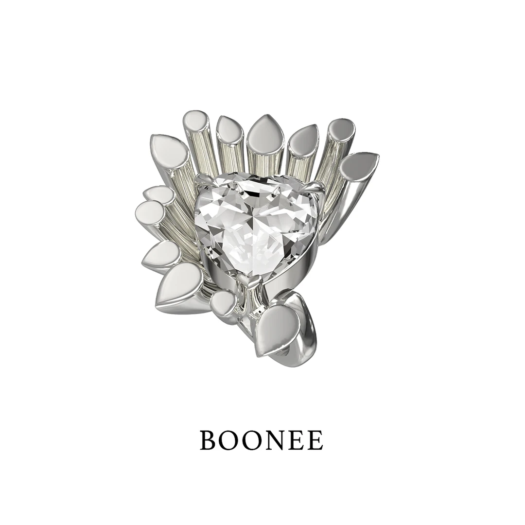 BOONEE 铜合金合成锆石戒指 引力系列桃心开口戒指女时尚食指戒