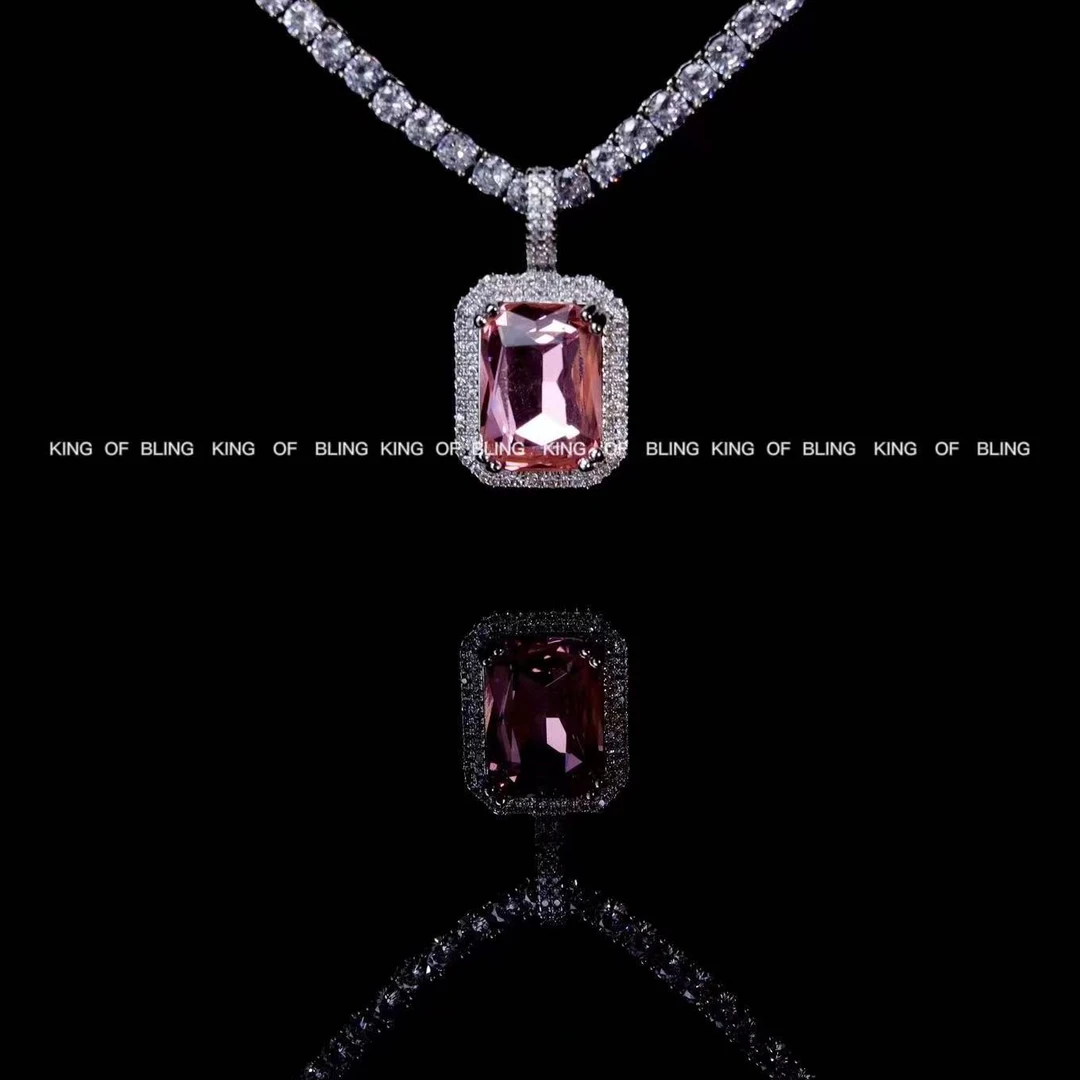 KING OF BLING 铜合金合成锆石吊坠 粉宝石吊坠