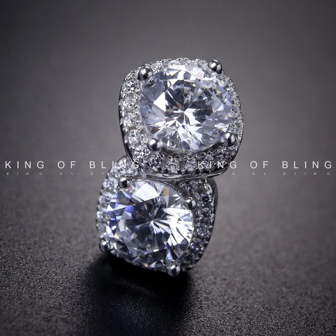 KING OF BLING 925银合成锆石耳饰 群镶方糖耳钉嘻哈潮流高端欧美