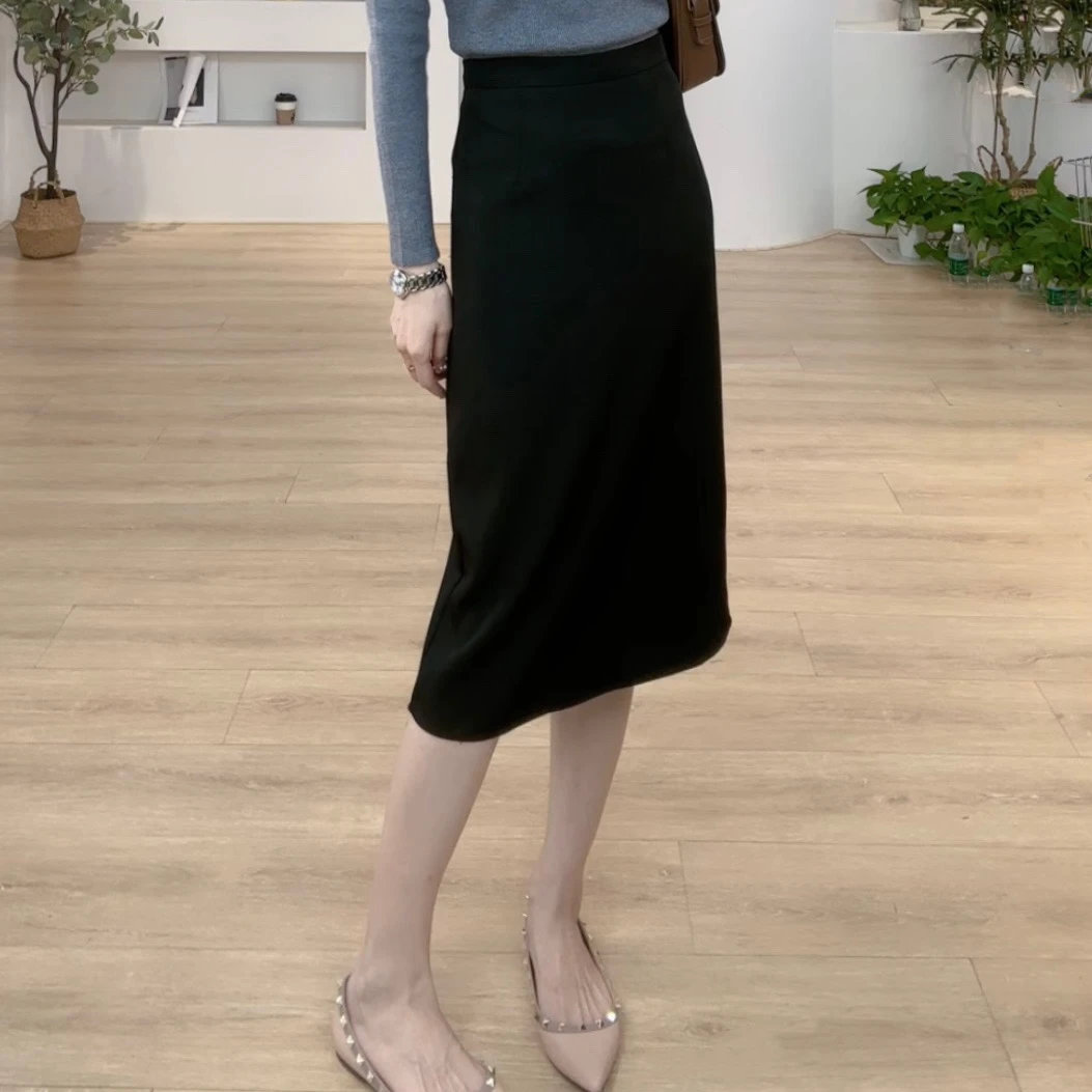 【A字裙】春款复合半身裙新款高腰显瘦A字裙中长款后开叉设计百搭