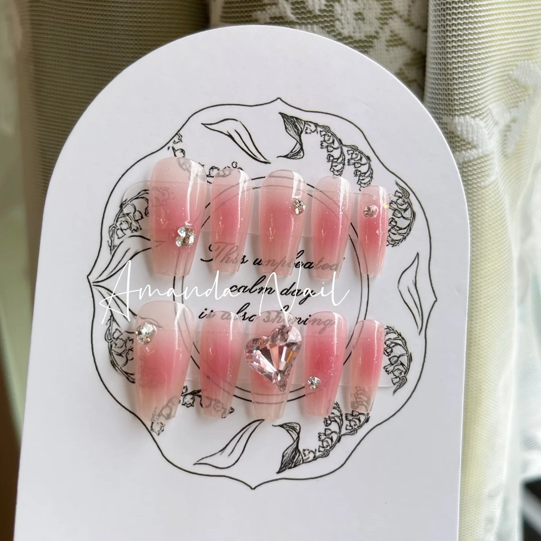 仙女腮红 新T｜纯手工轻奢日式穿戴甲 美甲甲片可拆卸带工具显白