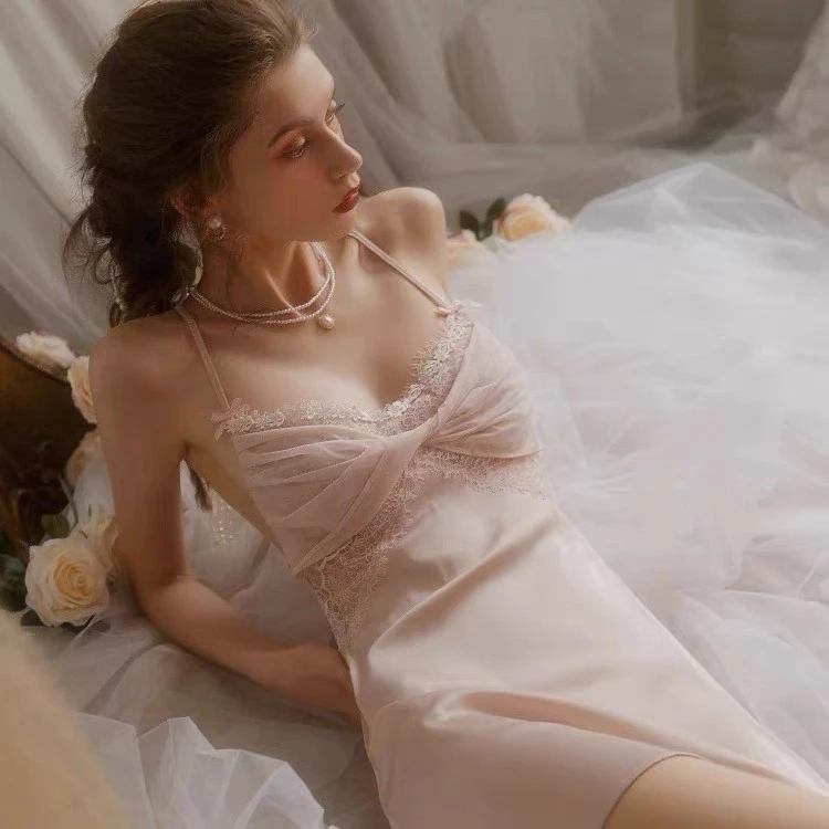 新品黛安芬文新睡衣夏季薄款睡裙蕾丝诱惑温柔性感气质镂空吊带裙