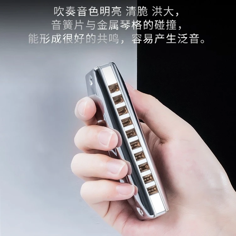 琴韵定制款10孔口琴带低音6铜盖板进口音簧金属琴格+包教会音质