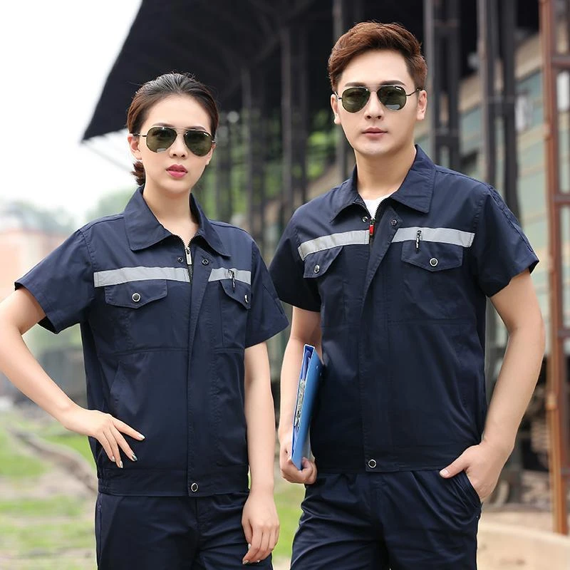 劳保高档夏季工作服反光条长短袖套装男女套装上衣汽修建筑工地服