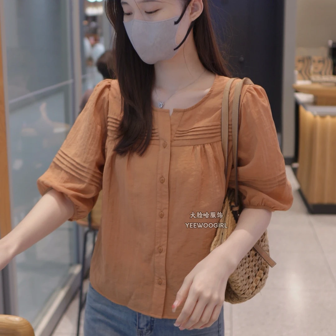 【大脸哈】[现货]法式泡泡袖上衣女2024夏季新款气质设计感小众衬衫