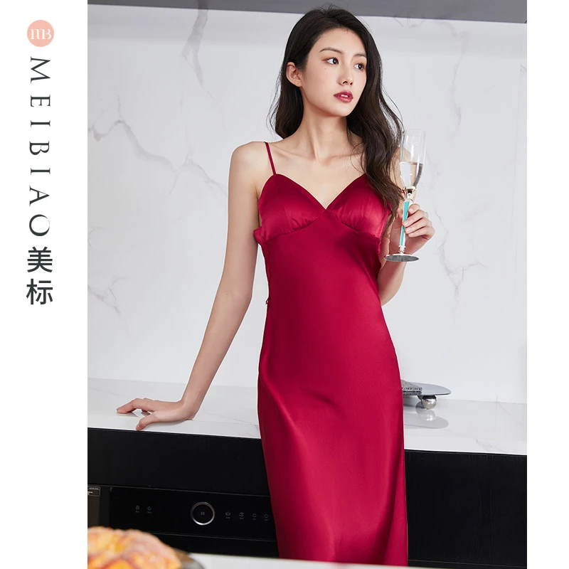【美标年中大清仓】夏季100%桑蚕丝吊带睡衣带胸垫睡裙礼服裙100009
