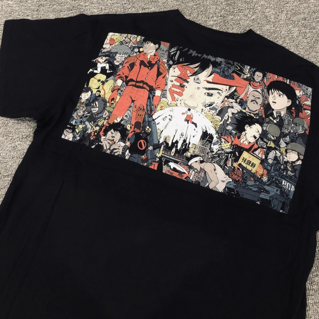 270克 阿基拉后背满背印花短袖休闲潮牌落肩袖t恤街头复古上衣男