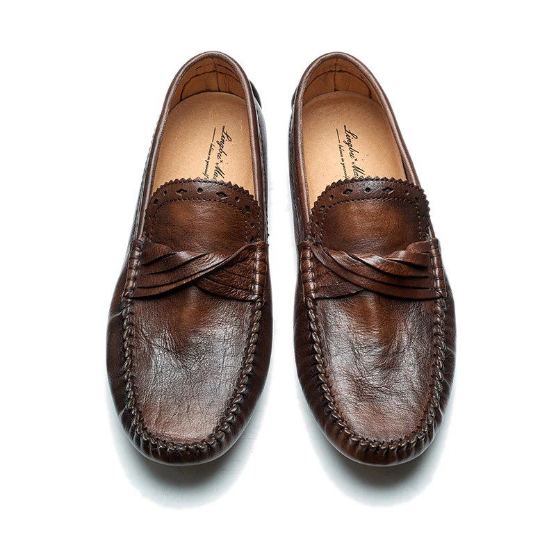 英伦复古豆豆鞋男士一脚蹬休闲驾车鞋真皮懒人鞋牛皮透气软底男鞋