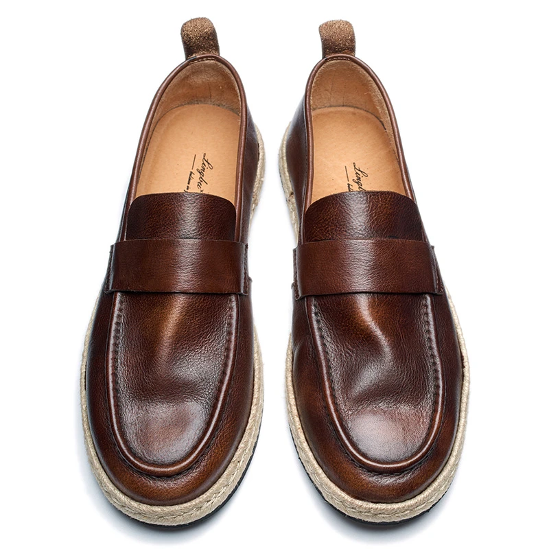 真皮复古手工乐福鞋简约一脚蹬男士低帮皮鞋软皮软底休闲鞋单鞋