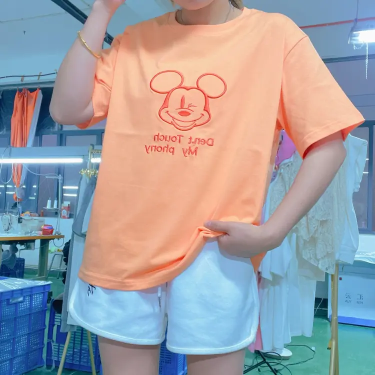 索丽诺品牌-正版全棉200克刺绣米奇短袖T恤女简约宽松