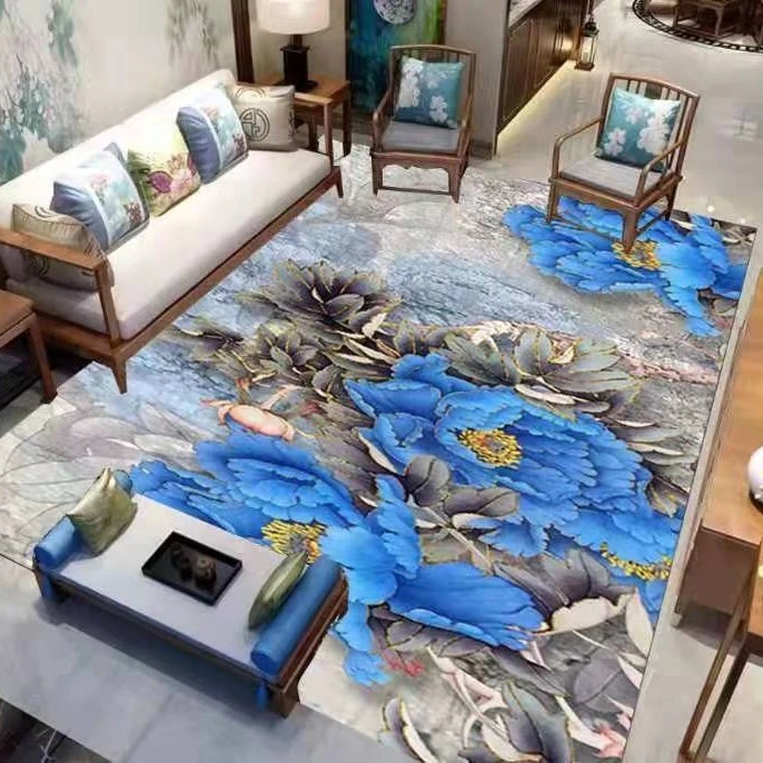 开学季【客厅地毯工厂】水晶绒吸水防尘大多朵牡丹满铺客厅地毯