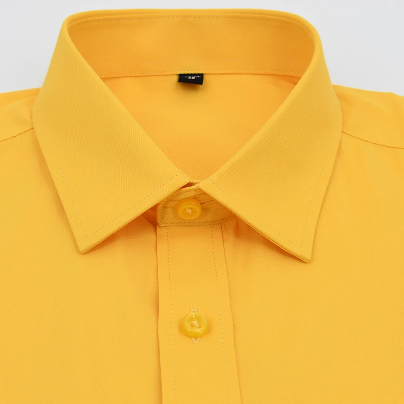 黄色斜纹长短袖男装衬衫男款纯色上衣职业装商务休闲涤棉衬衣开衫