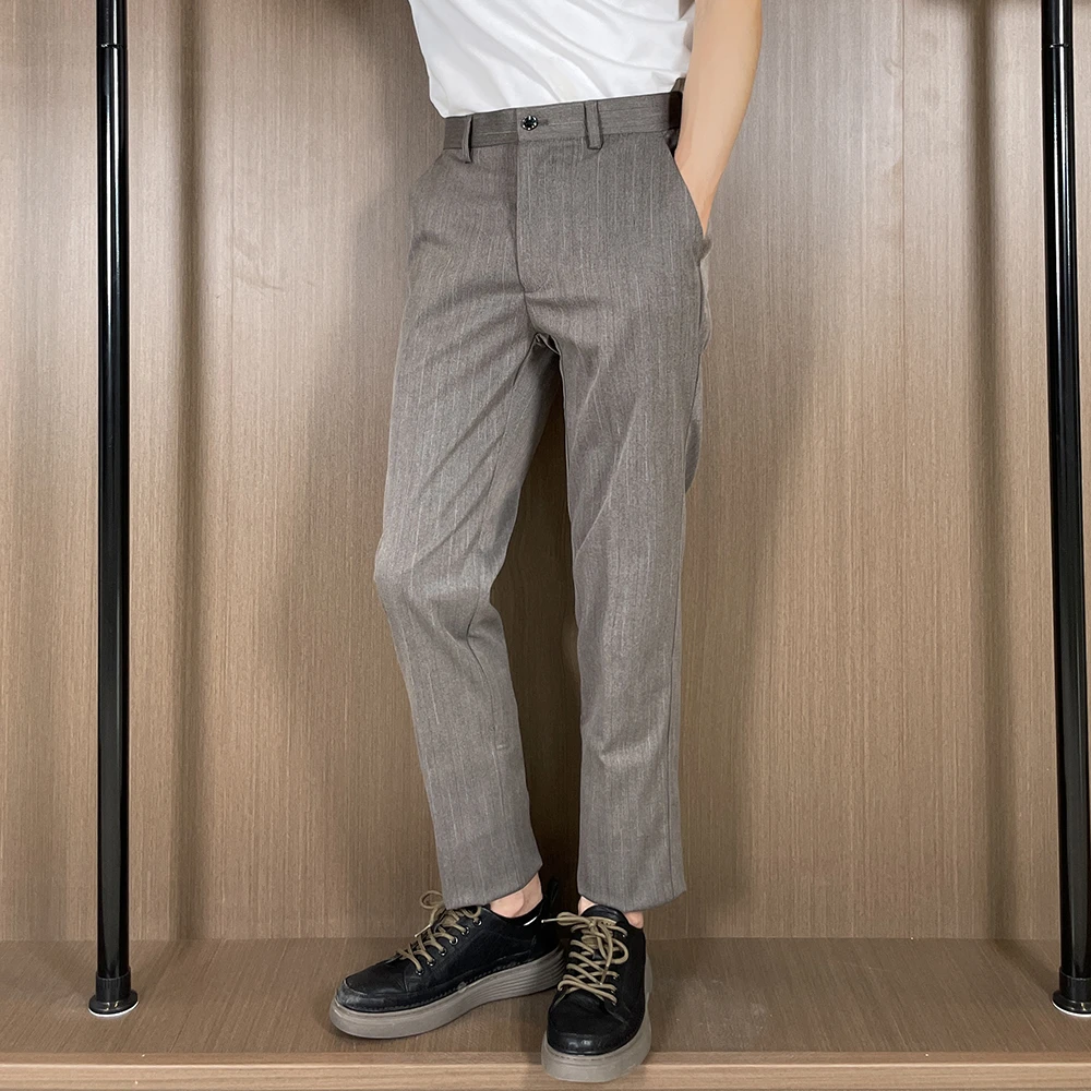 6615#春秋款男士韩版小西裤商务休闲男裤修身长裤垂感条纹百搭