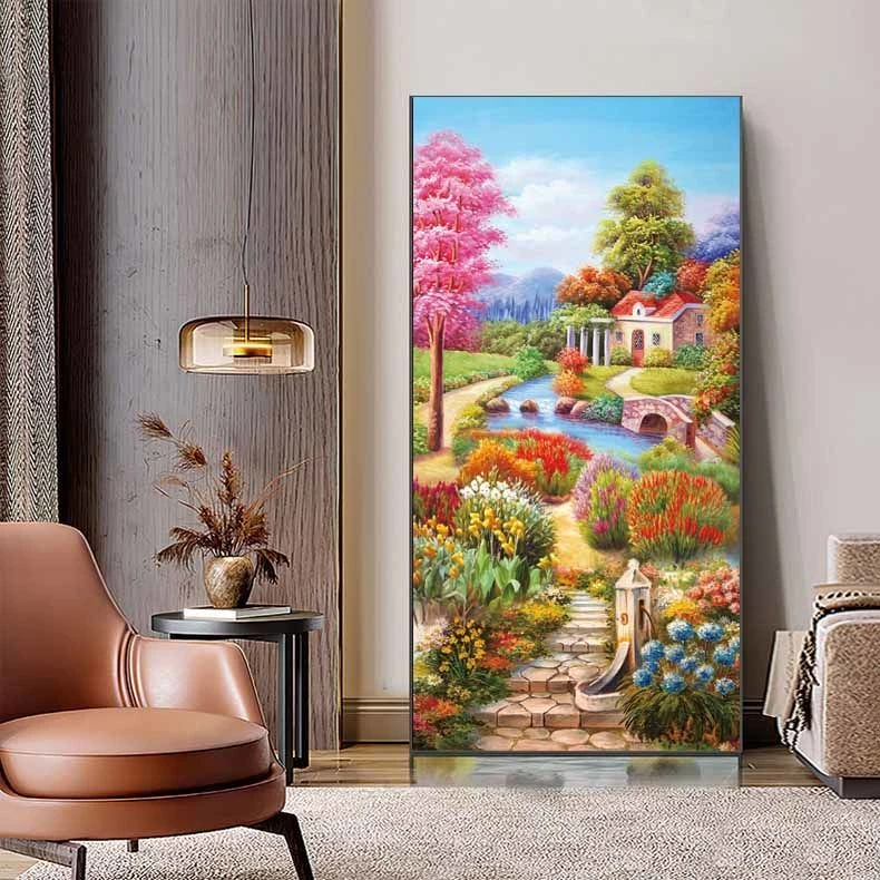 【大格】十字绣爱阁 竖版花园小屋 风景画玄关客厅简约 清新阳光