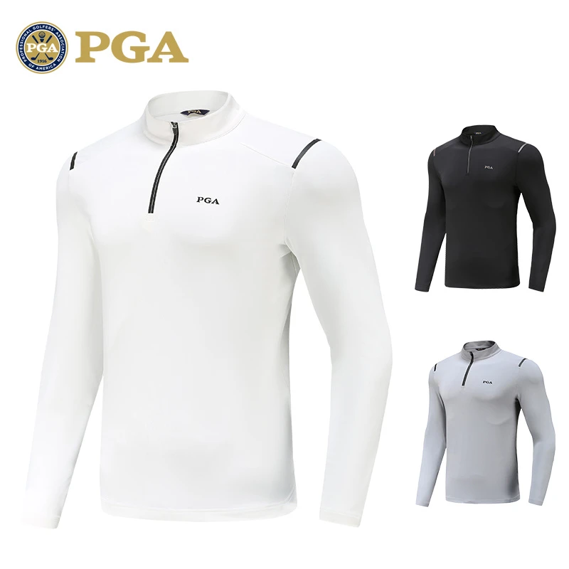 美国PGA高尔夫服装男士长袖T恤秋冬运动衣服男装比赛球服拉链衣领