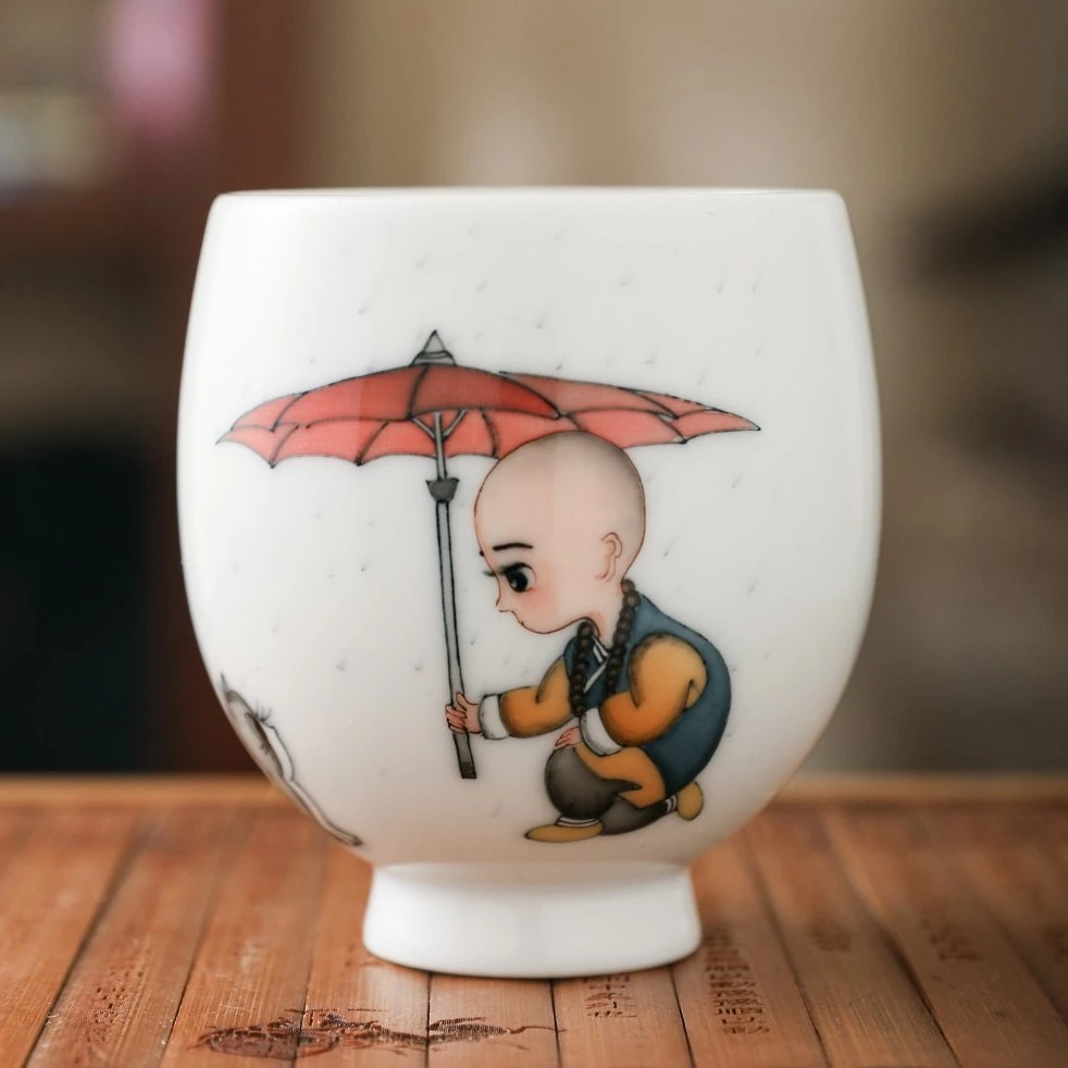 【官润窑】手绘陶瓷主人杯品茗杯茶杯龙蛋杯-等风来不如追风去