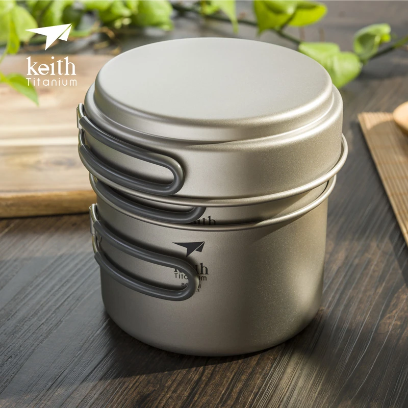 KEITH铠斯户外便携野营登山轻量化炊具钛锅纯钛套多功能三件套