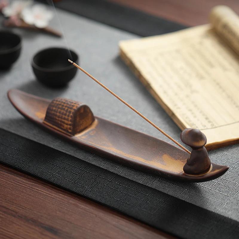 钓鱼翁创意陶瓷卧香炉香插香座家用室内香薰炉檀香线香禅意沉香