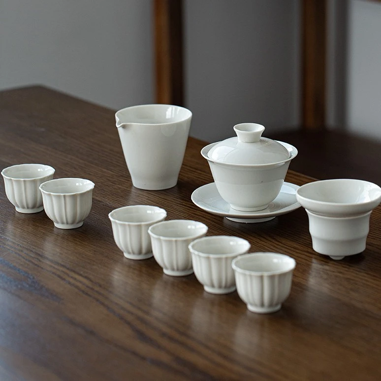 言泥厂家直销整套草木灰功夫茶套装陶瓷家用盖碗茶海茶杯礼盒包装