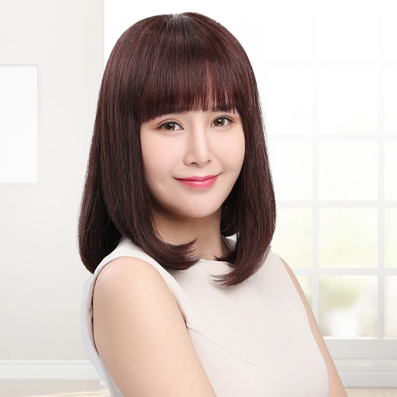 假发女长发中长发锁骨发全头套式真发全真人发真人发丝轻薄时尚