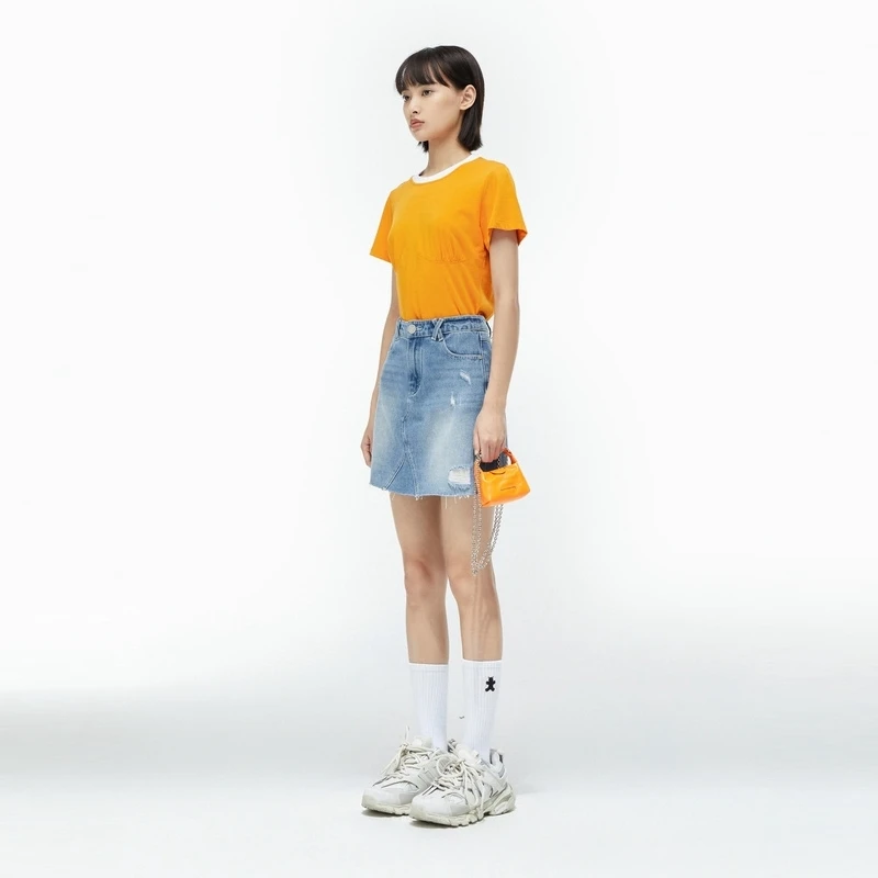 Marisfrolg.SU玛丝菲尔素时尚破洞短款百搭休闲单裙B1AY23132