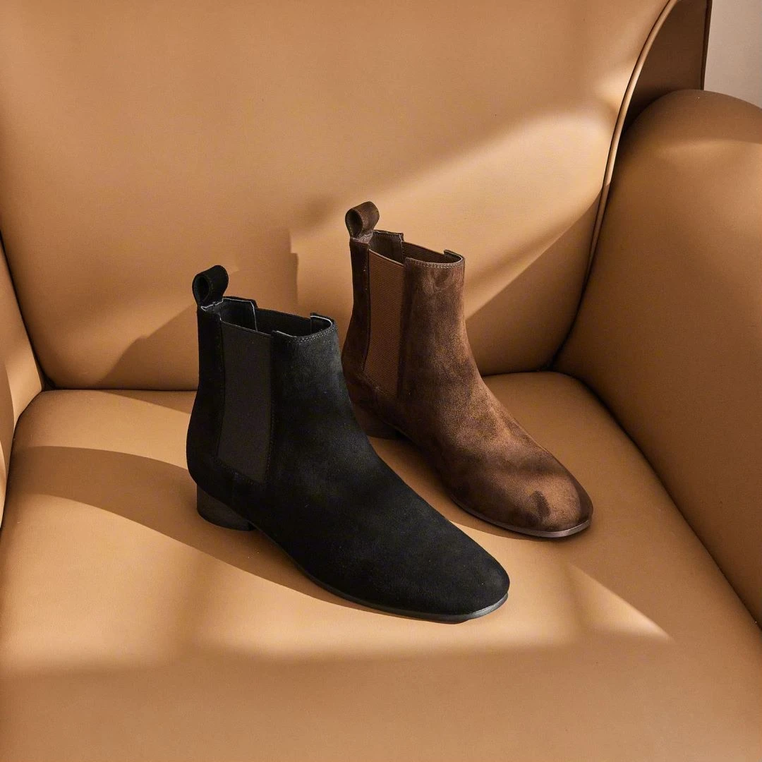 T972024秋季新款英伦风百搭短靴复古磨砂低跟圆头切尔西靴女9938
