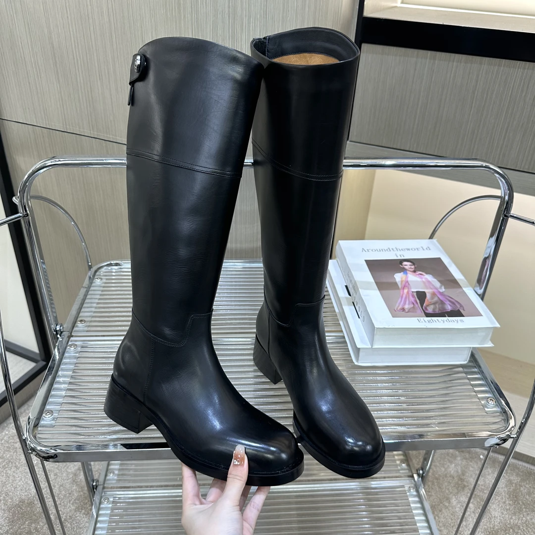 T972024秋冬季新款欧货时尚百搭圆头低跟显瘦高筒骑士长靴女G230