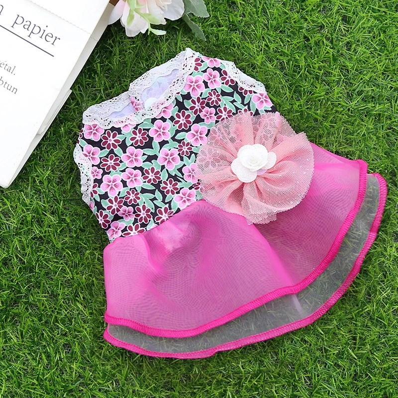 欧根纱宠物狗狗猫咪衣服裙子用品碎花清新礼服泰迪比熊法斗连衣裙