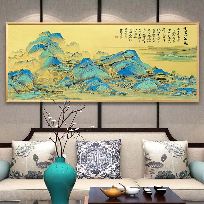 千里江山白布古绢布30色客厅大气山水 蒙娜丽莎十字绣套件非成品