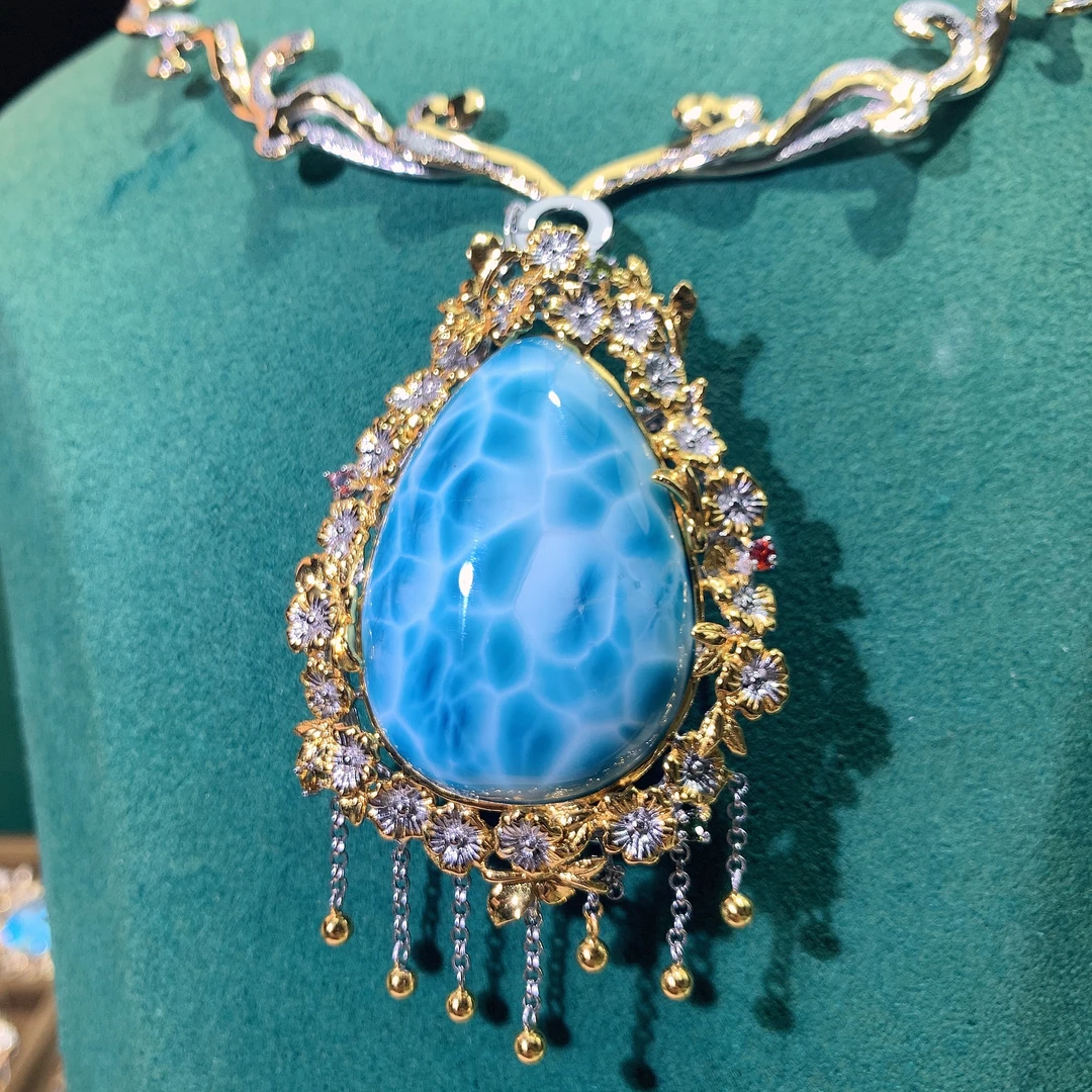 意大利工艺/天然海纹石/水滴流苏款/吊坠/s925银