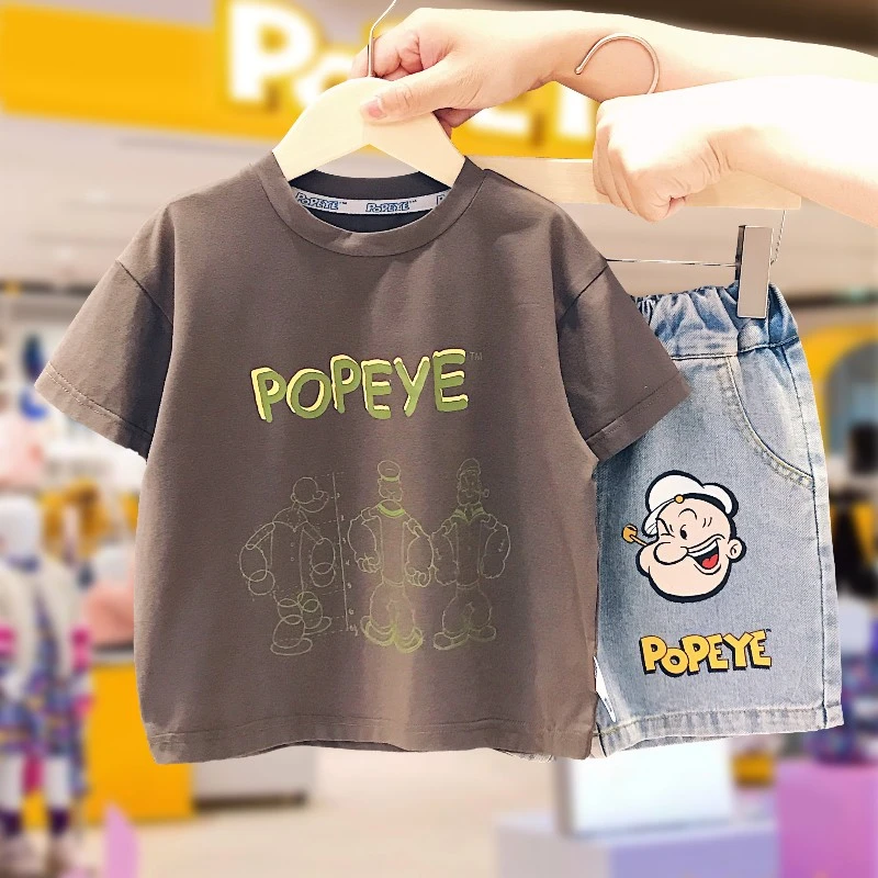 大力水手/POPEYE宝宝夏装男童短袖T恤女童2023新款儿童上衣2PXT57