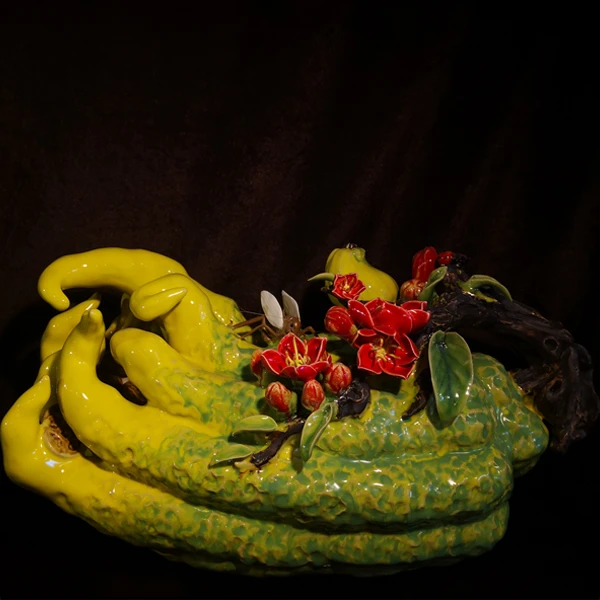 【得心应手】佛手果40*23*25石湾公仔陶瓷电视柜玄关客厅摆件