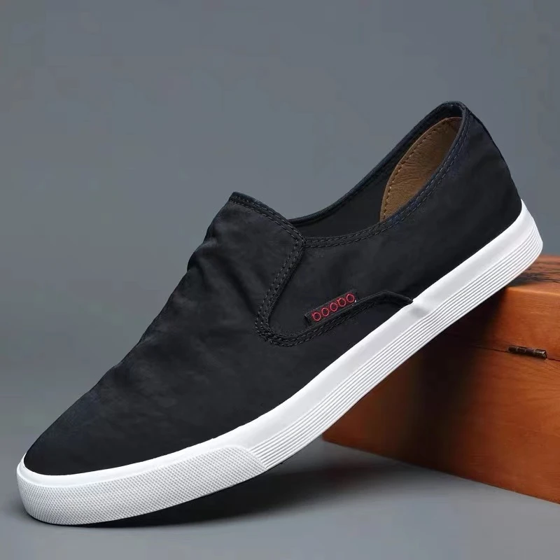 男士新款潮流百搭冰丝布面春夏秋季透气休闲一脚蹬懒人开车帆布鞋