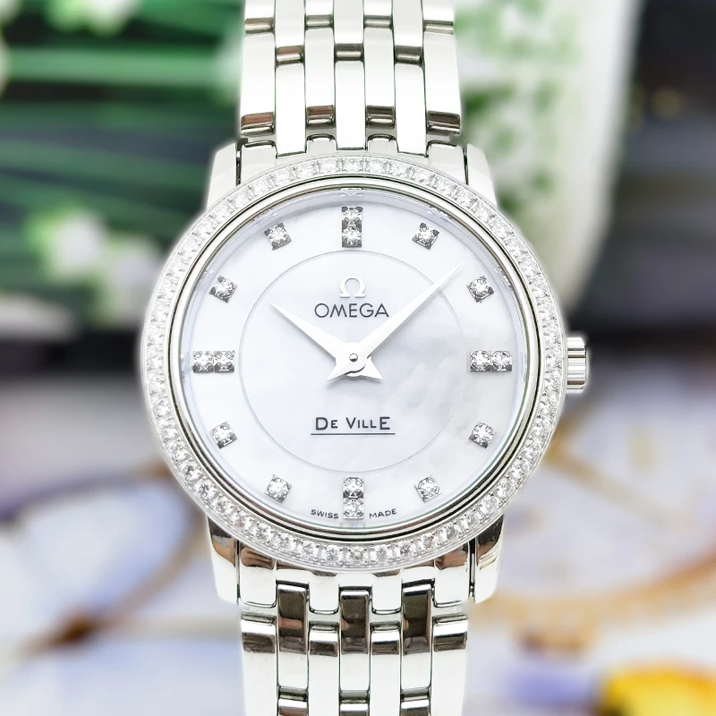 95新 Omega/欧米茄 碟飞石英公价46100/27mm女表贝母镶钻时尚名表