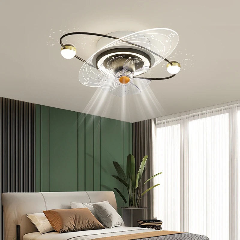 2024新款风扇灯摇头星空投影全铜电机静音简约大气主卧吸顶灯圆形