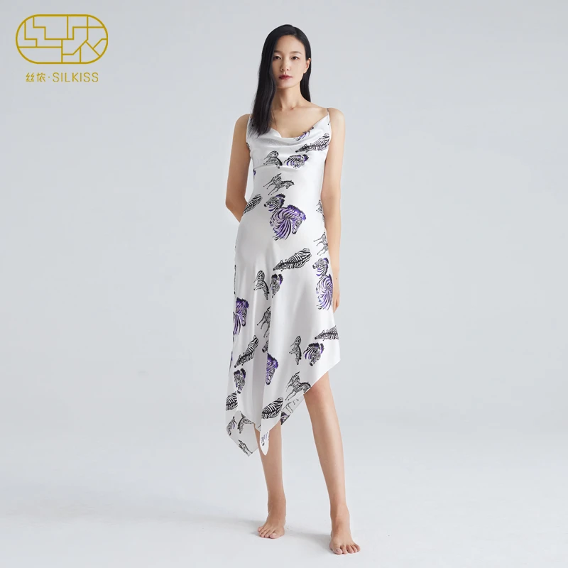SILKISS/丝侬斑马纹新款真丝吊带睡裙女长款衣外穿长裙