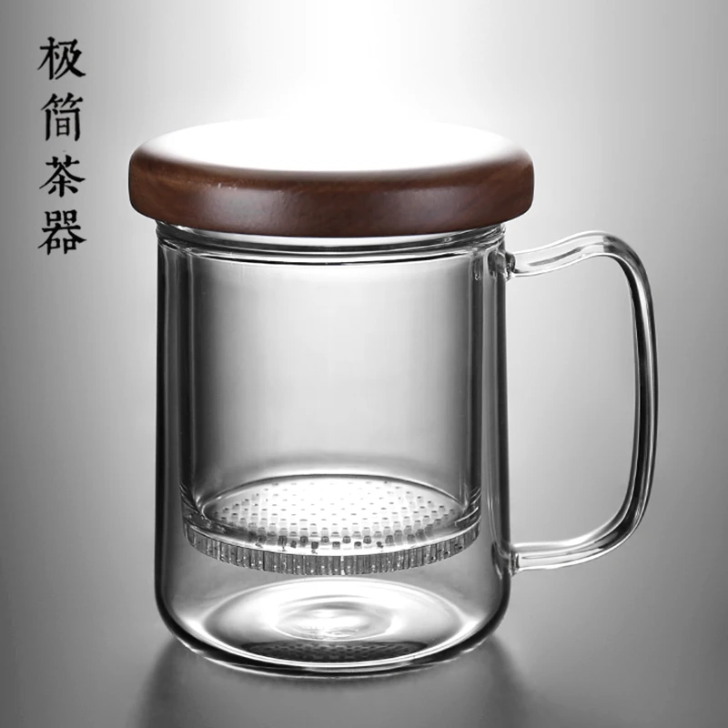 台湾宜龙透明玻璃泡花茶杯过滤分离水杯子大容量办公室带把盖家用