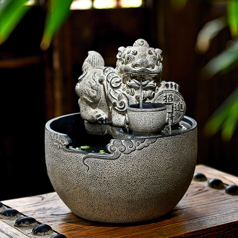 路遥*中式水景玄关流水生财茶桌摆件循环水貔貅开业办公室装饰