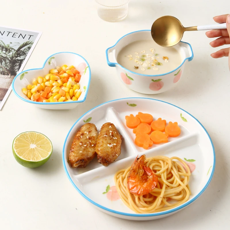 2022新款分格餐盘家用减脂定量分餐分隔陶瓷盘客厅水果拼盘分餐制