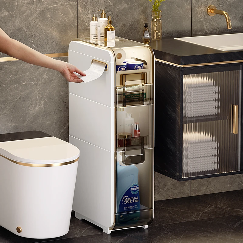 收纳可移动落地式透明超窄储物柜置物架夹缝抽屉式洗手间储物柜