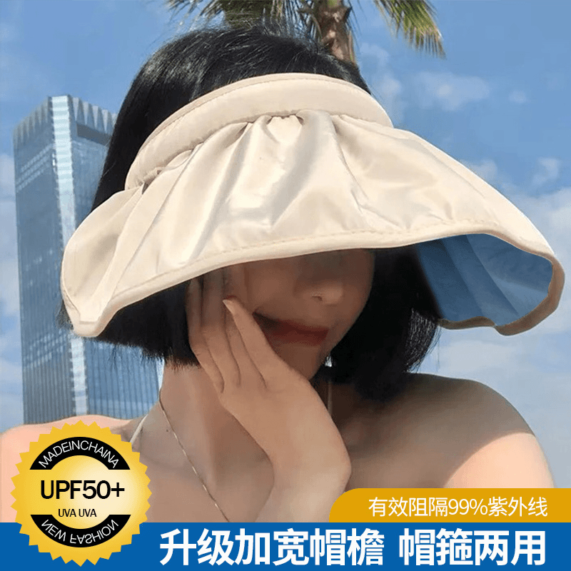 防晒帽女夏季防紫外线遮阳帽骑车空顶大檐遮脸发箍太阳帽子62701