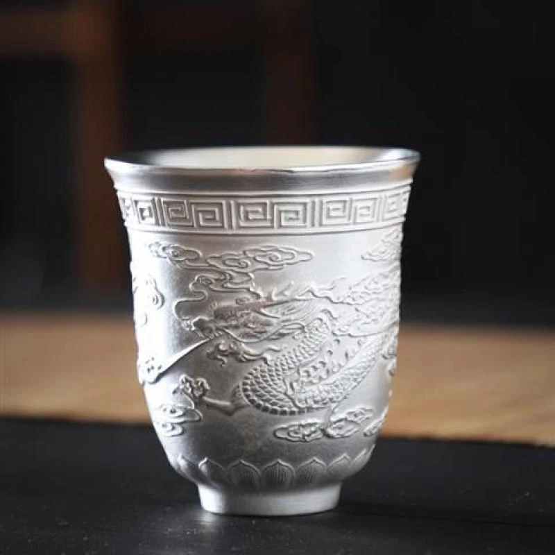 银杯子999纯银 主人单杯陶瓷鎏银内胆大号品茗功夫茶杯对杯银酒杯