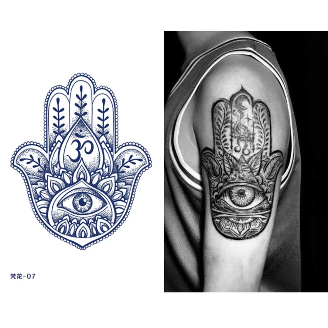 创意草本果汁法蒂玛之手纹身贴欧文同款法蒂玛之眼半永久贴纸