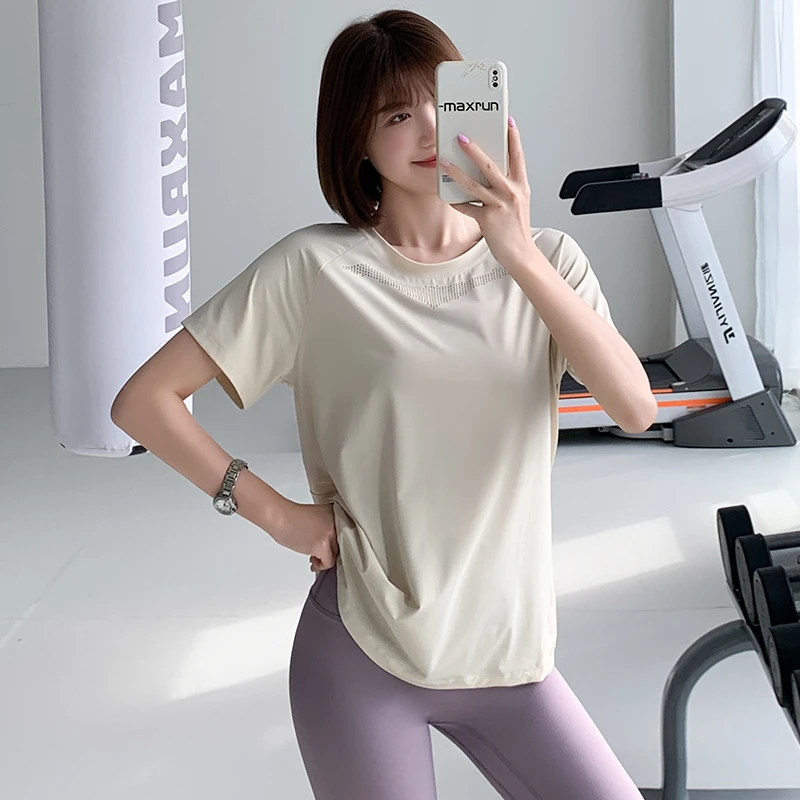 maxrun大码健身服瑜伽服速干女短袖修身显瘦跑步运动T恤夏薄款C37