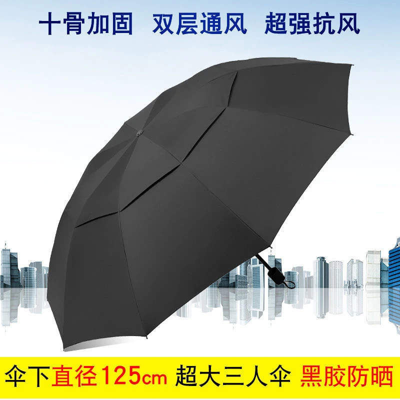 超大伞晴雨两用手动加厚黑胶雨伞防风伞防晒黑胶防紫外线折叠雨伞