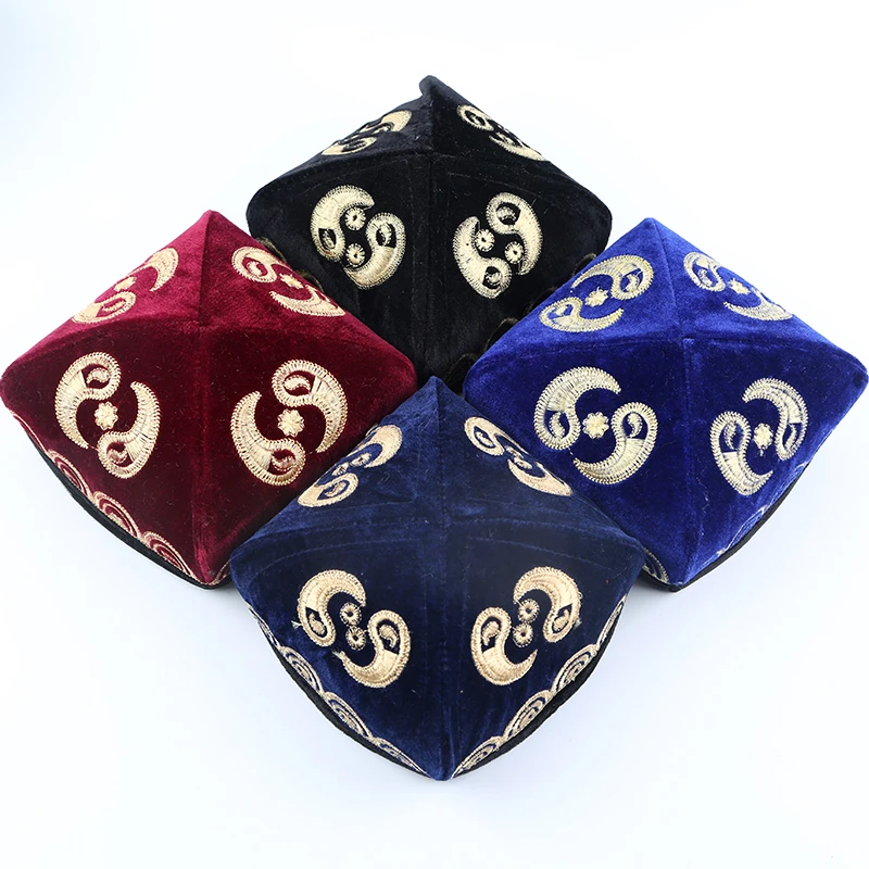 新疆花帽男士帽子维族民族金丝绒特色折叠绣花复古四角演出帽子