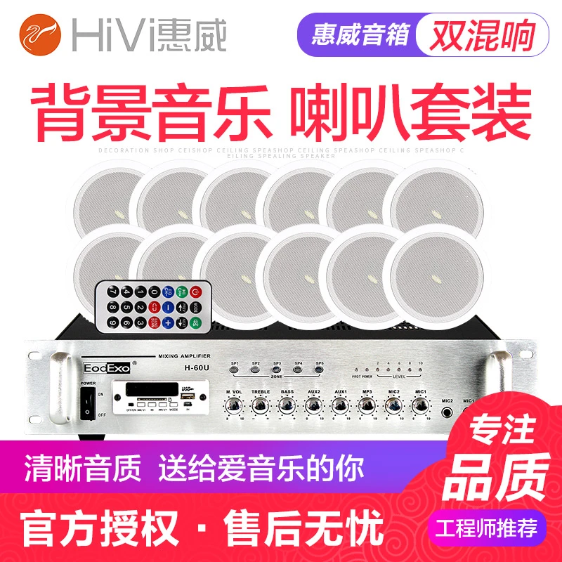 HiVi惠威吸顶喇叭套装店铺餐厅背景音乐系统室内吊顶音响蓝牙功放